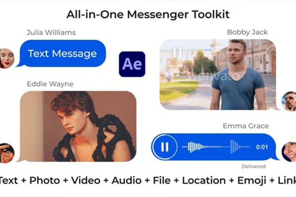 AE/PR聊天对话消息气泡框语音表情图片发送动画模板 Message Pack