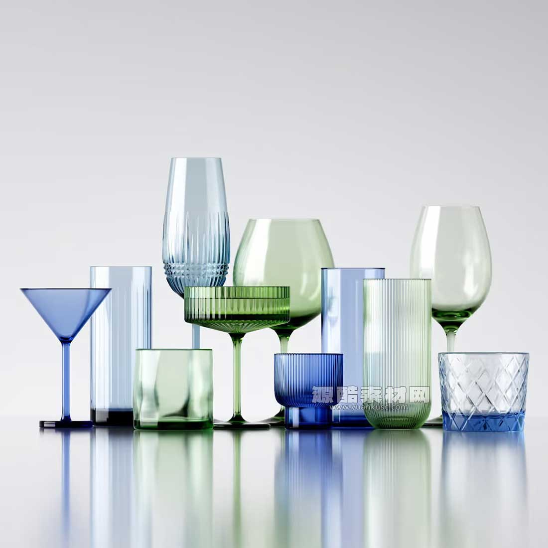 40个GSG灰猩猩酒杯水杯玻璃杯器皿等3D模型素材(FBX通用格式)