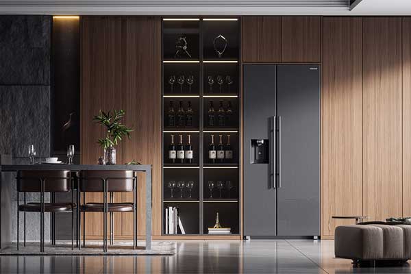 C4D酒柜双开门冰箱餐厅室内场景OC渲染工程酒柜冰箱模型素材