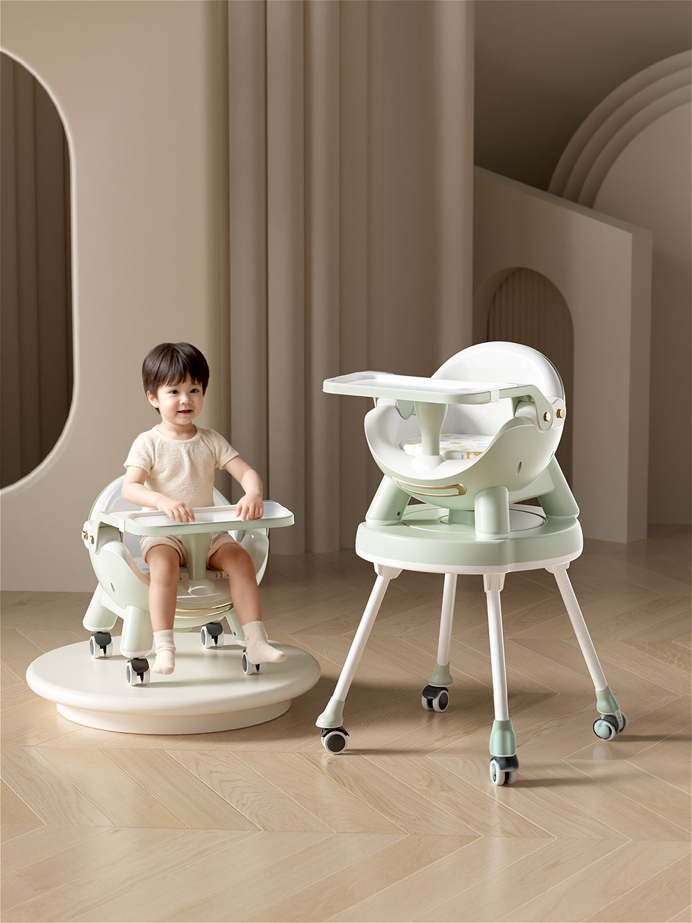 C4D儿童餐椅场景OC渲染工程儿童滑轮餐椅C4D模型素材