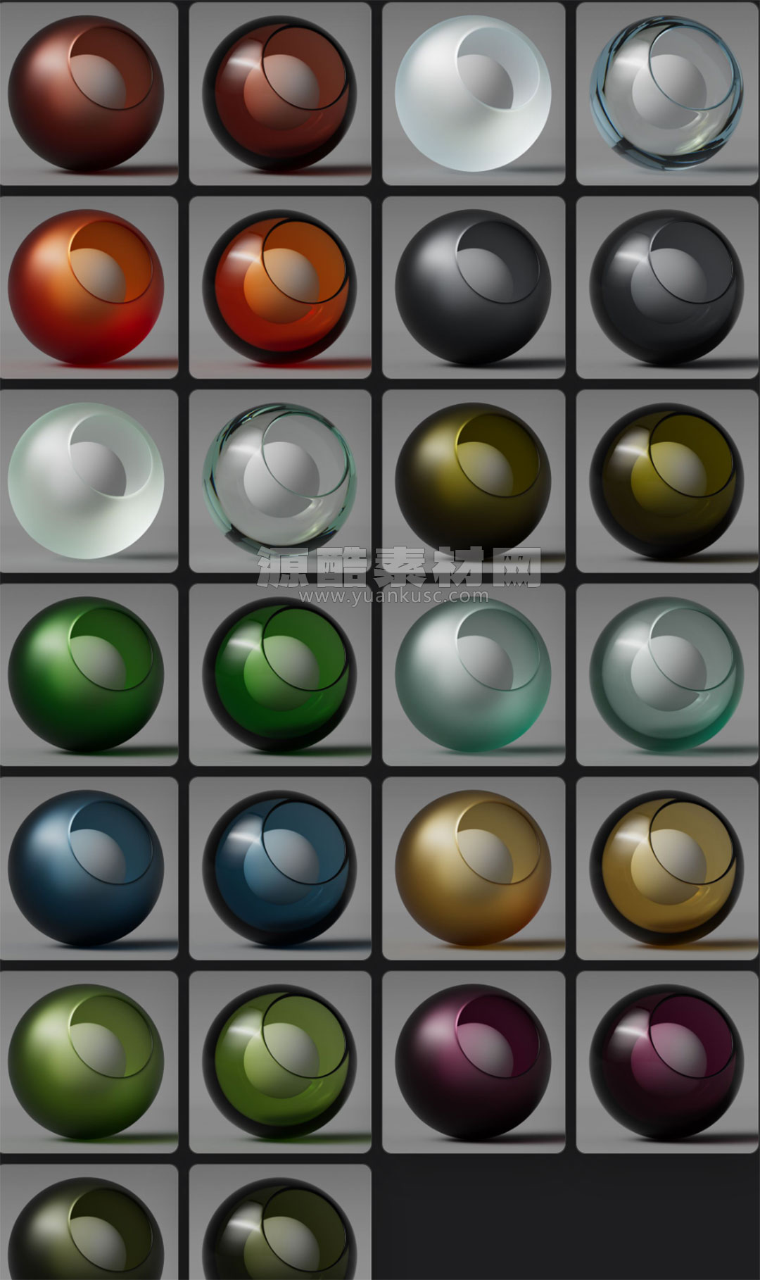 74个GSG灰猩猩玻璃材质C4D预设下载 Glass Materials