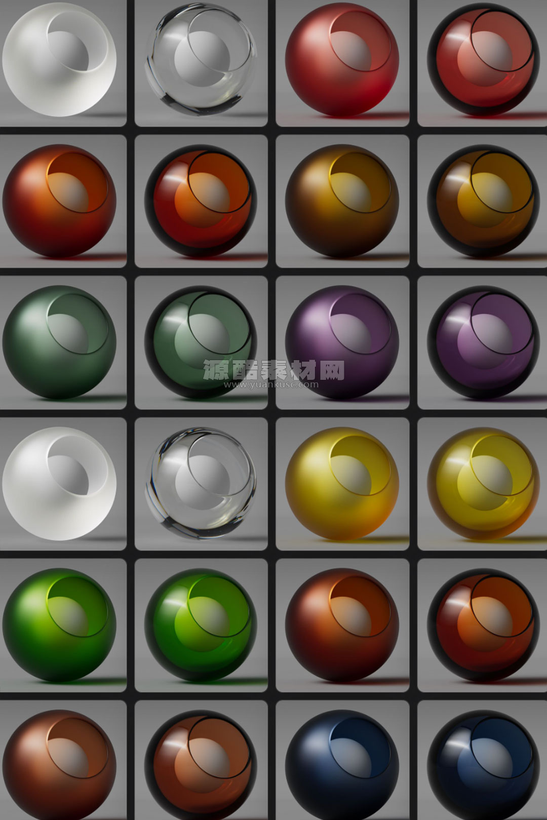 74个GSG灰猩猩玻璃材质C4D预设下载 Glass Materials