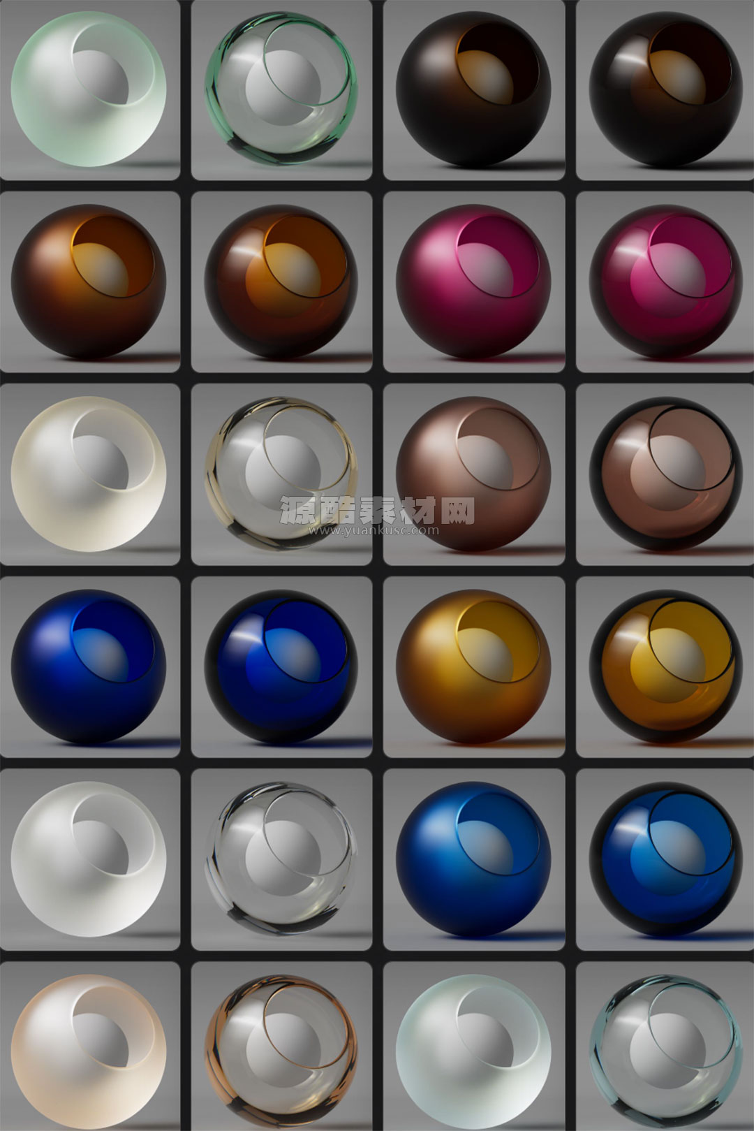 74个GSG灰猩猩玻璃材质C4D预设下载 Glass Materials