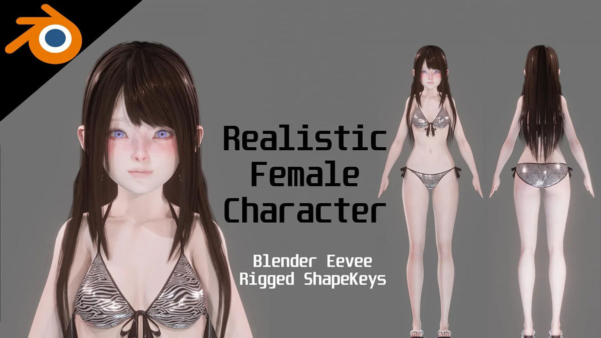Blender逼真女性比基尼模特角色3D模型(Blender) Bikini Model – Realistic Female Character – Blender Eevee