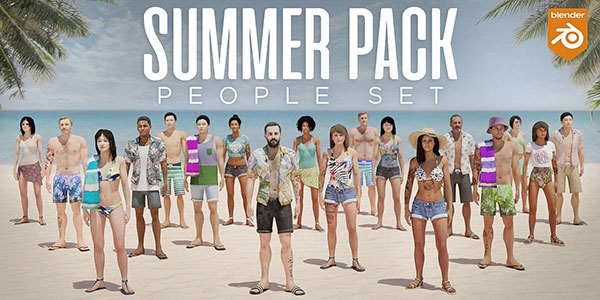 Blender夏季海滩场景人物角色3D模型资产预设 Summer Pack – People Set