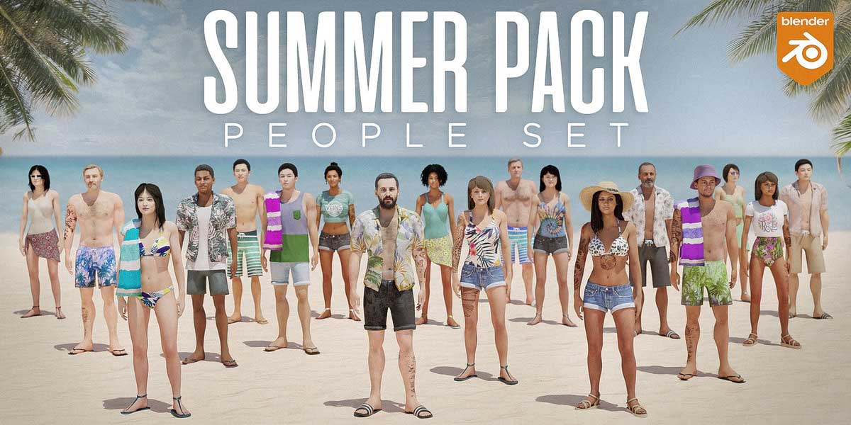 Blender夏季海滩场景人物角色3D模型资产预设 Summer Pack – People Set
