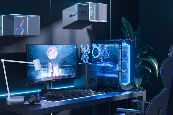 C4D电竞房室内场景OC渲染工程电脑主机显示器键盘鼠标3D模型素材