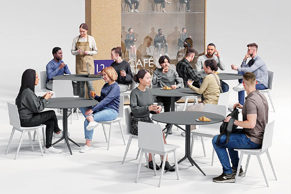 12组高精度咖啡馆场景人物3D模型下载(Blender) Humano 3D – Café 01