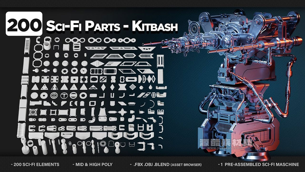 200个高质量的科幻机械零件3D模型资产下载(Blender) Sci-Fi Parts – KITBASH – VOL 05