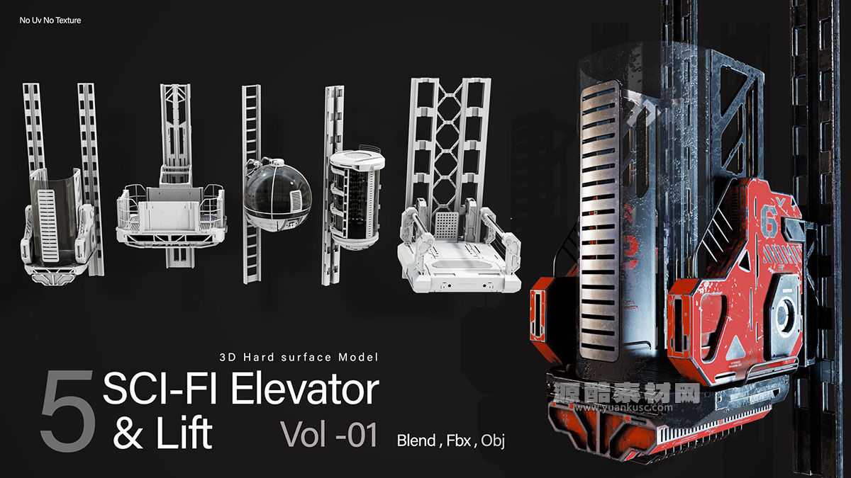 5个超精细的科幻电梯3D模型下载(Blender) Sci-fi Elevator Kitbash VOl 01