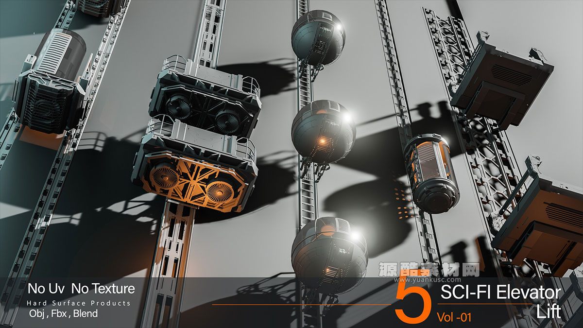 5个超精细的科幻电梯3D模型下载(Blender) Sci-fi Elevator Kitbash VOl 01