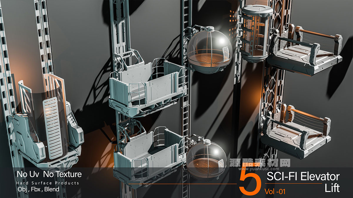 5个超精细的科幻电梯3D模型下载(Blender) Sci-fi Elevator Kitbash VOl 01