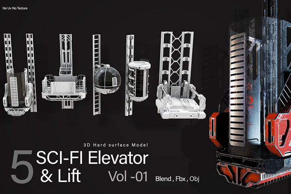 5个超精细的科幻电梯3D模型下载(Blender) Sci-fi Elevator Kitbash VOl 01