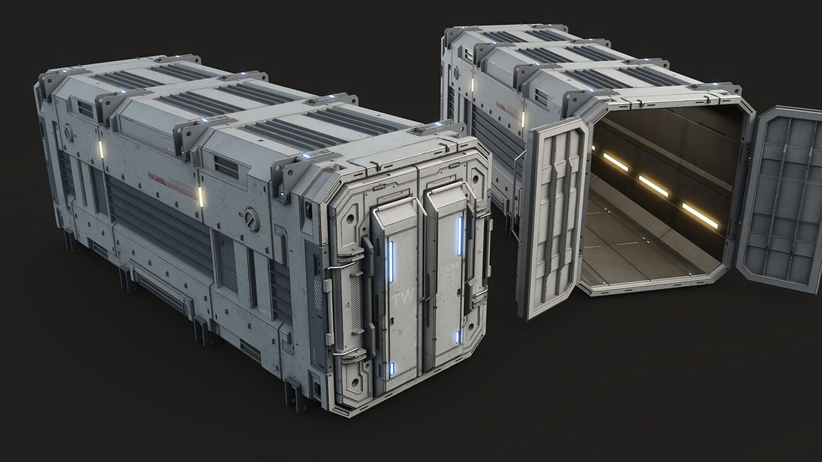 6个高质量的科幻风格集装箱3D模型(Blender) Sci-Fi Parts Kit Pack Vol 05 Container-PBR