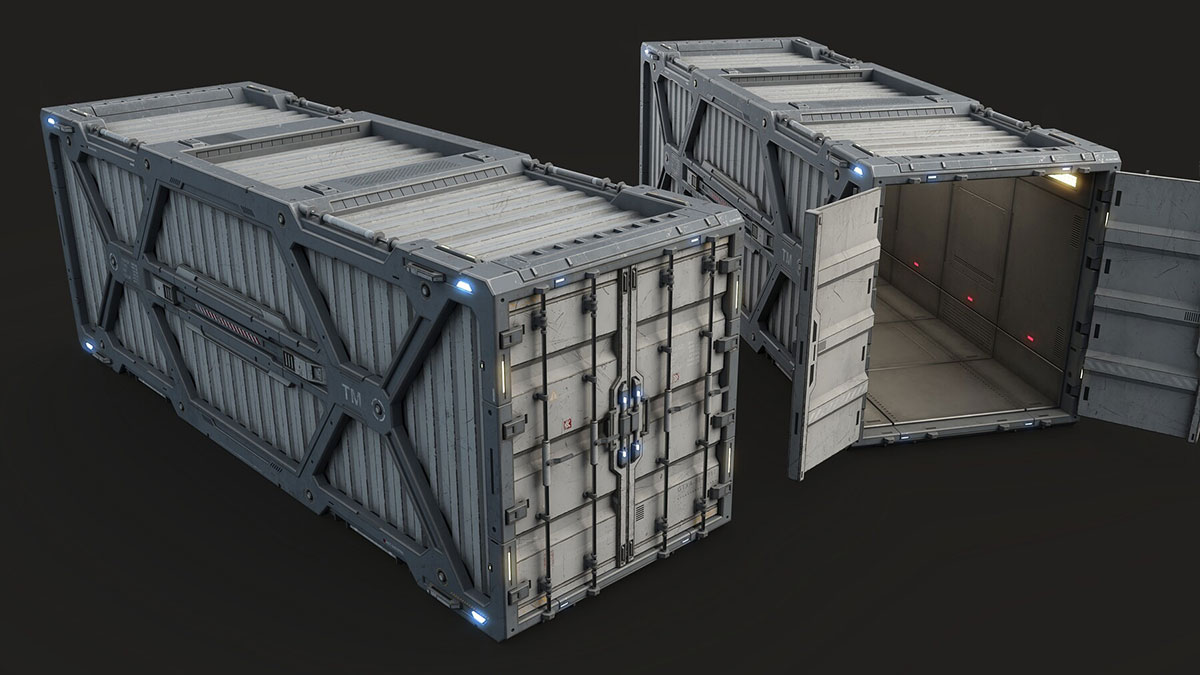 6个高质量的科幻风格集装箱3D模型(Blender) Sci-Fi Parts Kit Pack Vol 05 Container-PBR