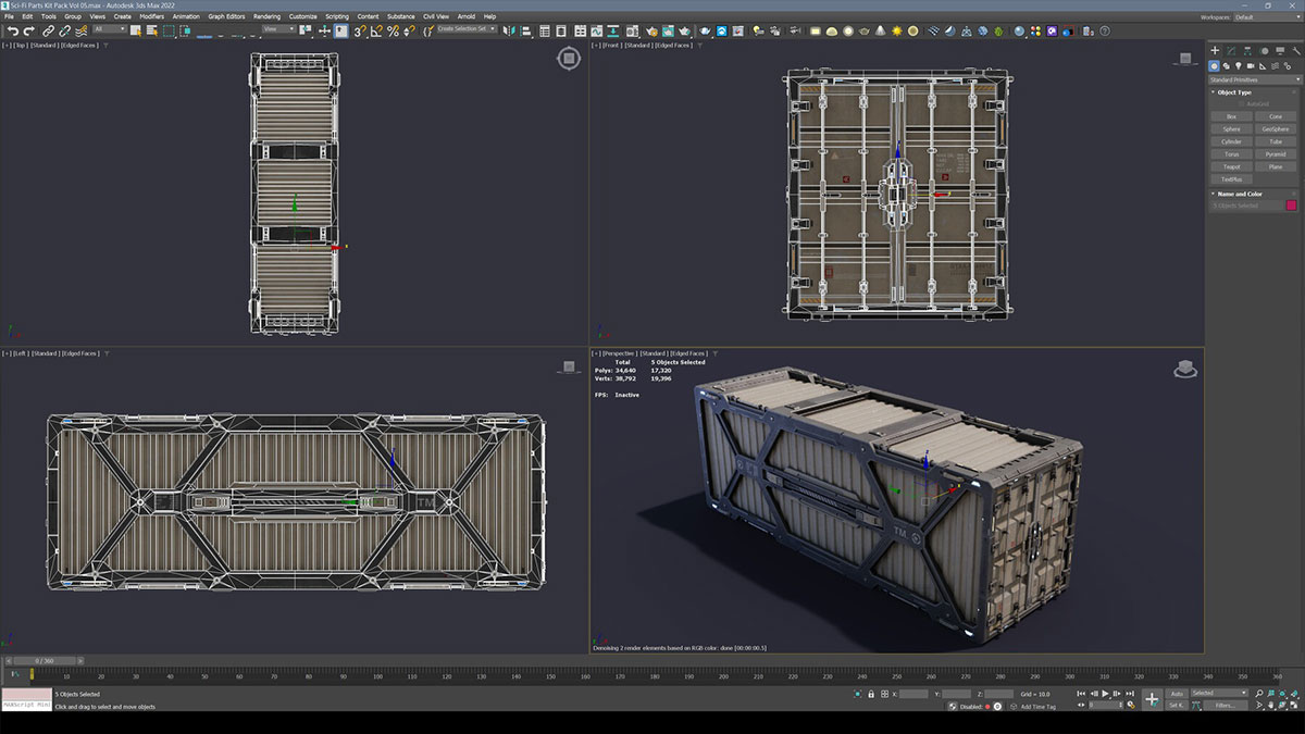 6个高质量的科幻风格集装箱3D模型(Blender) Sci-Fi Parts Kit Pack Vol 05 Container-PBR