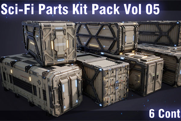 6个高质量的科幻风格集装箱3D模型(Blender) Sci-Fi Parts Kit Pack Vol 05 Container-PBR
