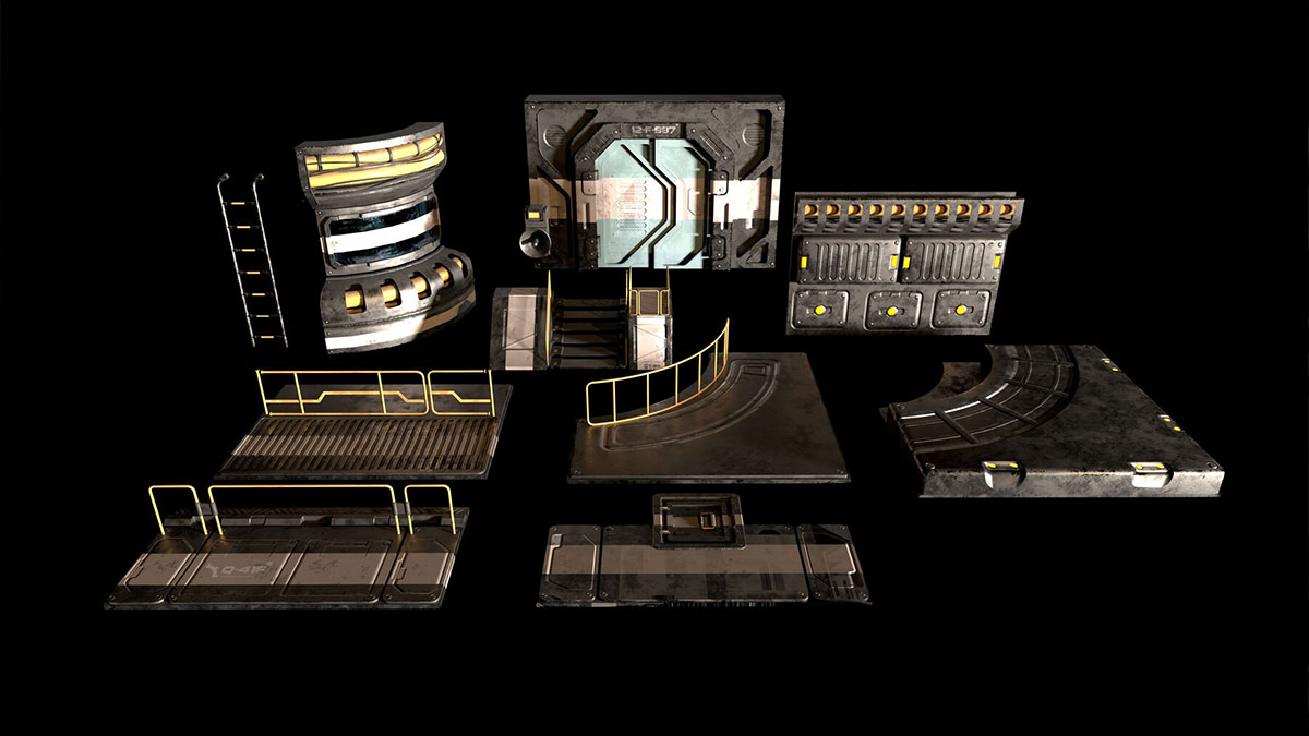 科幻走廊模块化3D模型(Blender) Sci-fi Corridor Modular Kit Vol 01