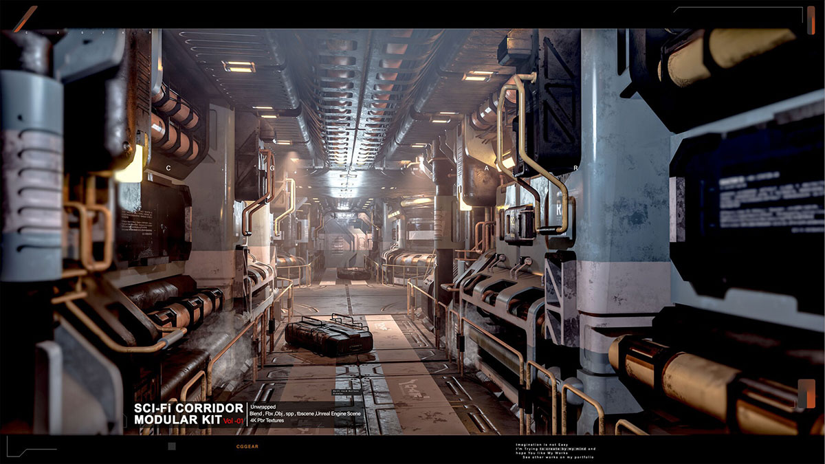 科幻走廊模块化3D模型(Blender) Sci-fi Corridor Modular Kit Vol 01