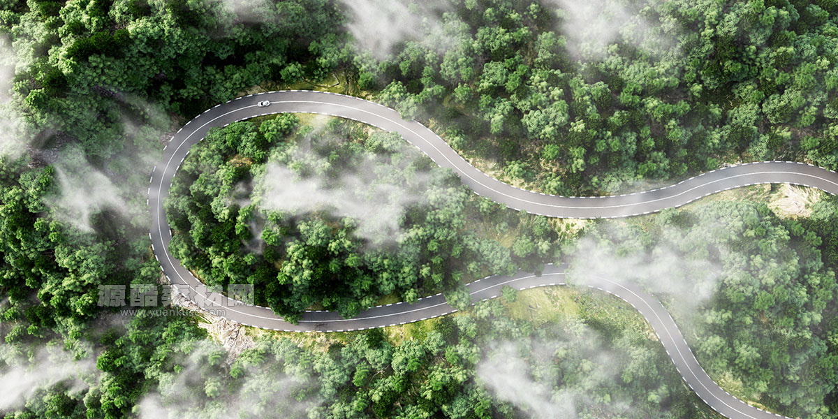 C4D森林山路赛车跑道公路场景RS渲染工程C4D模型下载