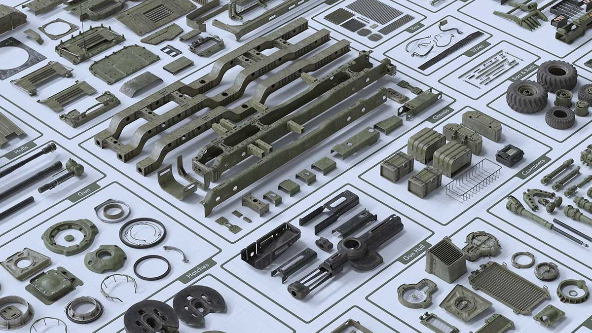 军事武装人物坦克装甲车车辆零部件3D模型资产(Blender/Unreal/FBX/OBJ) BigMediumSmall – Armor