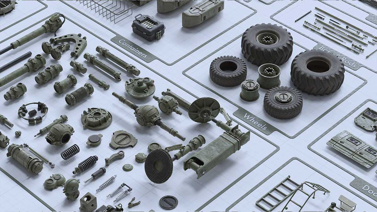 军事武装人物坦克装甲车车辆零部件3D模型资产(Blender/Unreal/FBX/OBJ) BigMediumSmall – Armor