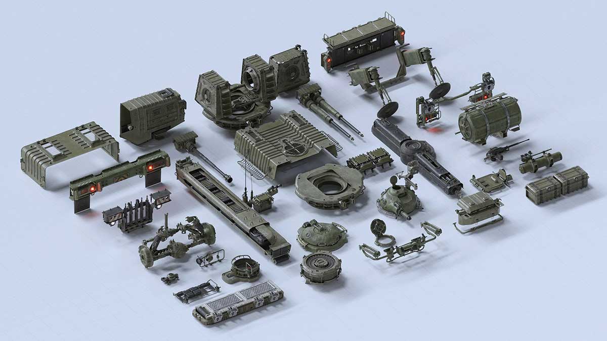 军事武装人物坦克装甲车车辆零部件3D模型资产(Blender/Unreal/FBX/OBJ) BigMediumSmall – Armor