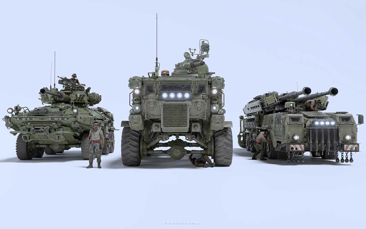 军事武装人物坦克装甲车车辆零部件3D模型资产(Blender/Unreal/FBX/OBJ) BigMediumSmall – Armor