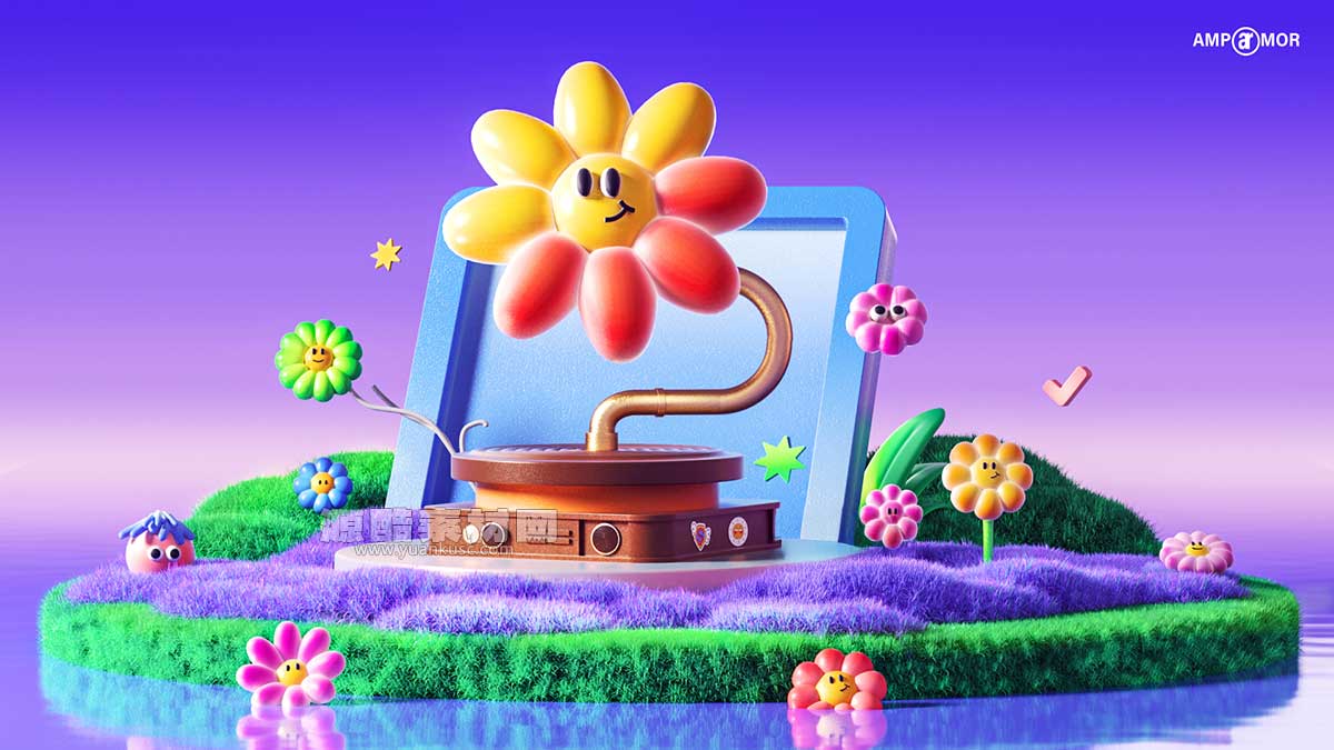 C4D卡通风格运营海报OC渲染工程卡通场景C4D模型下载