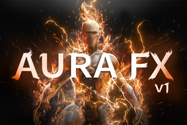 人形闪电火焰能量包裹光环特效Blender资产预设 Realtime Aura Fx Pack V1