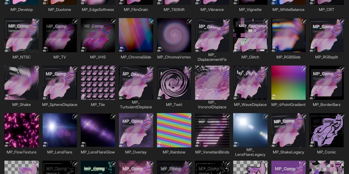 40+高质量实时特效合成Blender调色资产预设 MP_Comp v2.1.0 Alpha