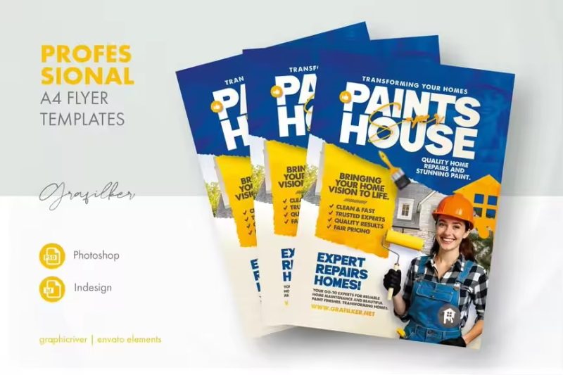 房屋粉刷传单设计素材 house-painting-flyer-templates