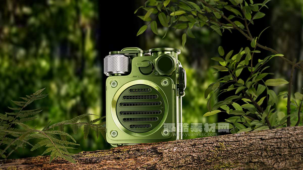 C4D猫王音箱枯树干森林森系场景Arnold渲染工程音响C4D模型下载