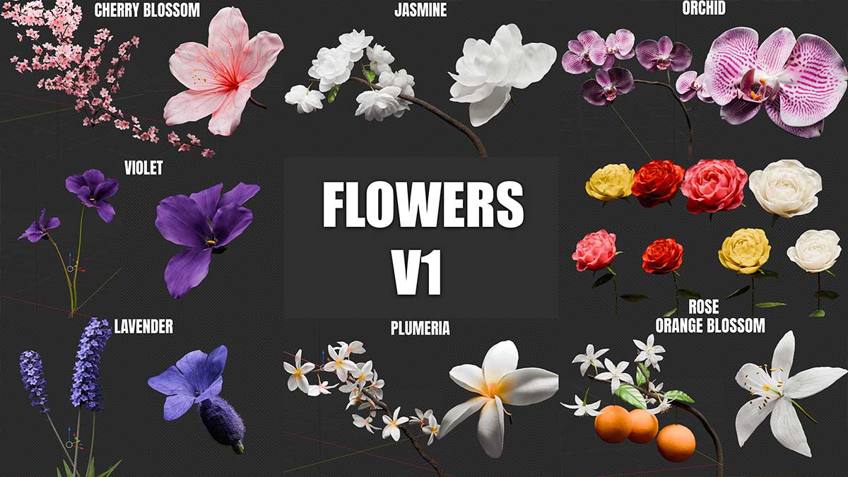 花朵开花动画模型Blender资产预设 Blooming Flowers V4.1