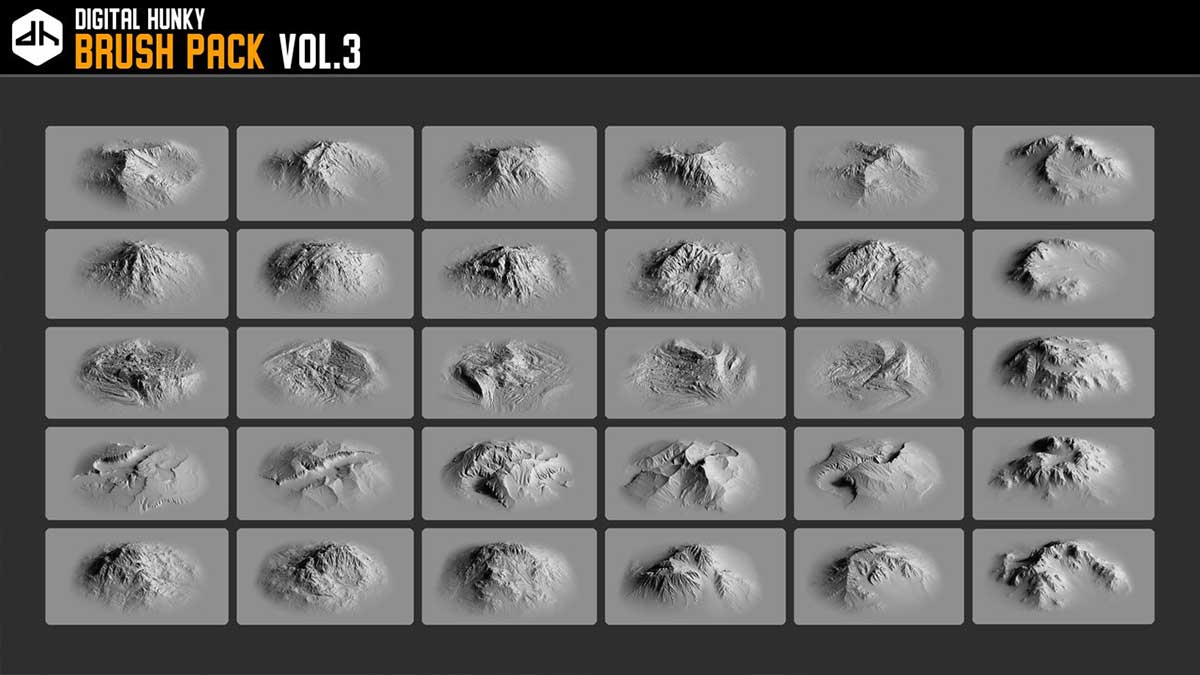 30个山脉地形Zbrush雕刻笔刷资源下载