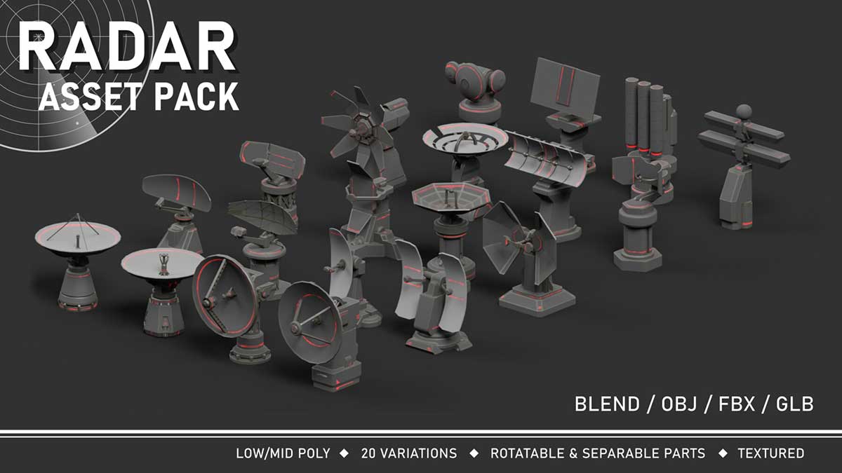 雷达卫星通信3D模型下载(Blender,FBX,OBJ)