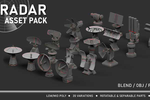 雷达卫星通信3D模型下载(Blender,FBX,OBJ)