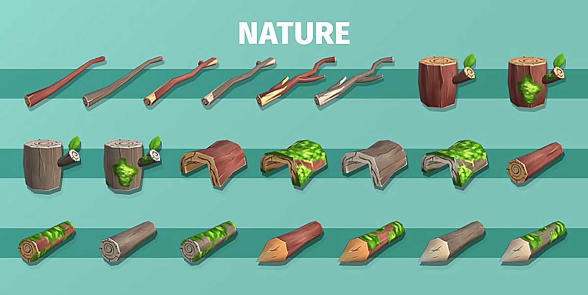 138款卡通风格手绘低多边形生存主题3D模型资产下载(Blender) Survival Asset Kit