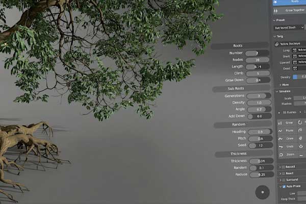 模拟树根枝叶生长动画Blender插件 The Grove v1.1 + Full Twigs Library