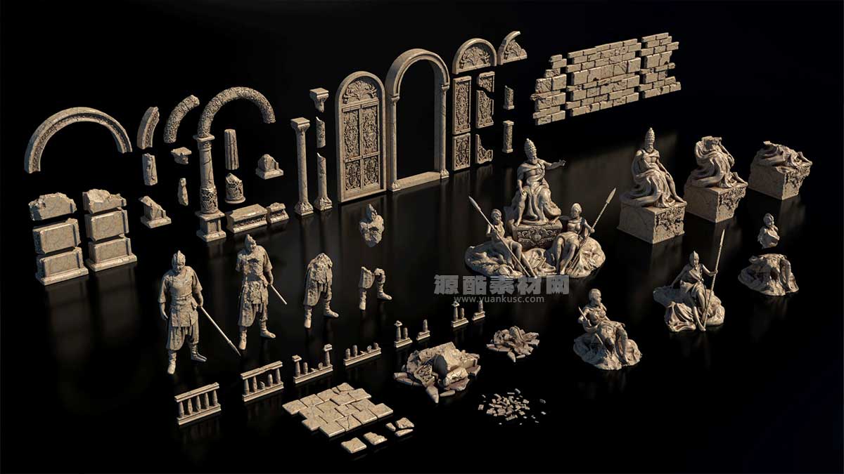 古罗马石头拱门人物雕像雕塑3D模型下载(Blender) Echoes of Empire – Ancient Rome-Inspired Kitbash Set