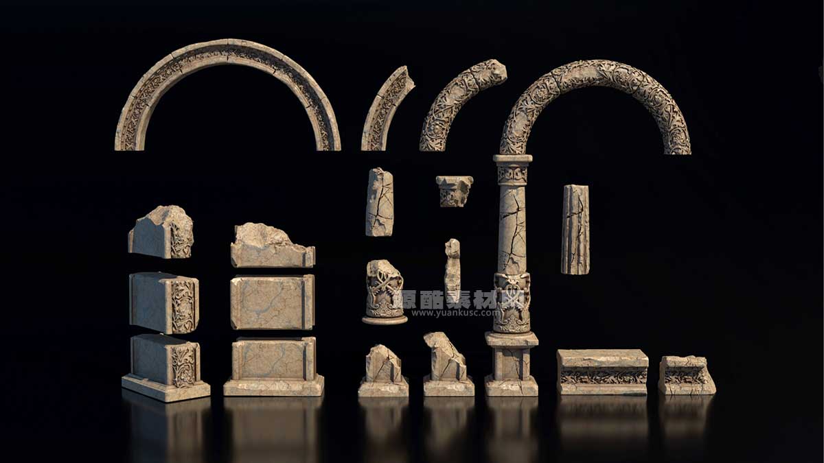 古罗马石头拱门人物雕像雕塑3D模型下载(Blender) Echoes of Empire – Ancient Rome-Inspired Kitbash Set