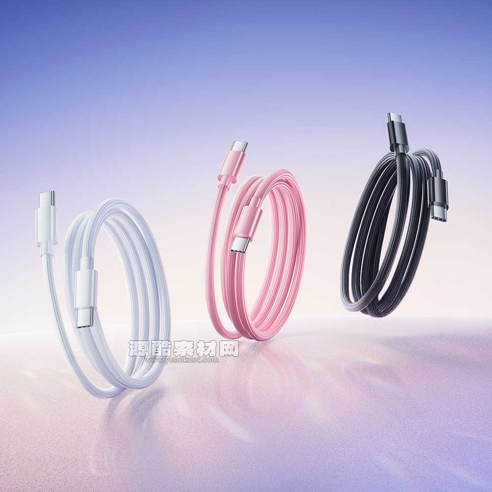 弯曲数据线3C产品OC渲染工程数据线C4D模型下载