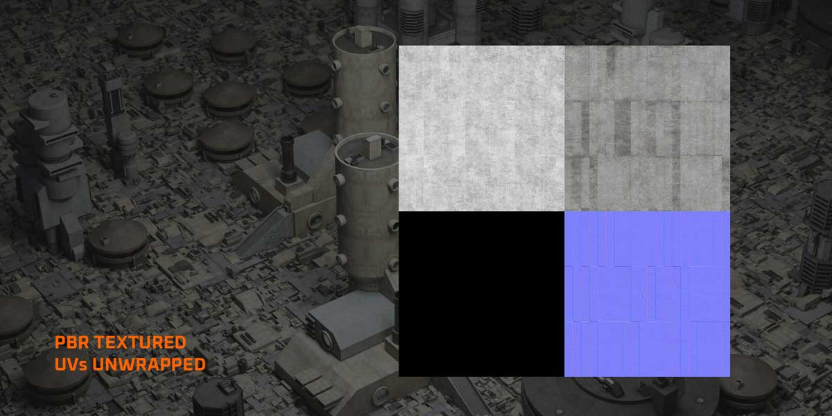 野兽派科幻反乌托邦建筑3D模型资产(Blender) Dystopian Blocks – Brutalist Structures Kitbash Buildings