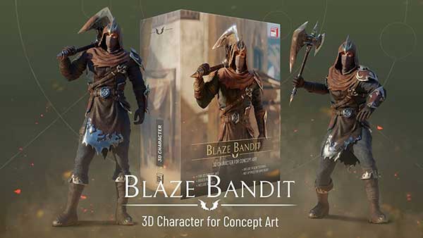 烈焰盗贼z战士人物角色3D模型下载(Blender,FBX) Blaze Bandit – 3D Character for Concept Art
