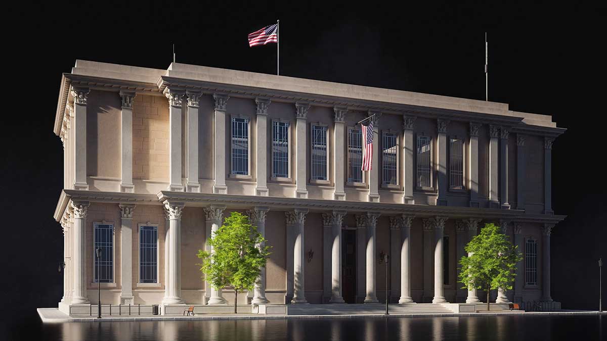 华盛顿特区白宫国会大厦最高法院等建筑3D模型资产下载(Blender) KitBash3D – Washington, D.C.