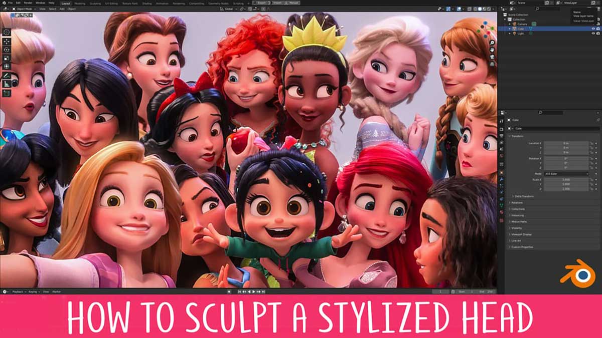 Blender卡通风格人物头部雕刻建模材质UV绑定视频教程(中英字幕) How to Sculpt a Stylized Head in Blender
