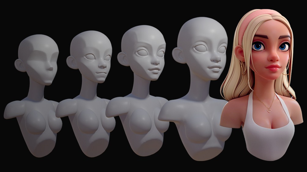 Blender卡通风格人物头部雕刻建模材质UV绑定视频教程(中英字幕) How to Sculpt a Stylized Head in Blender