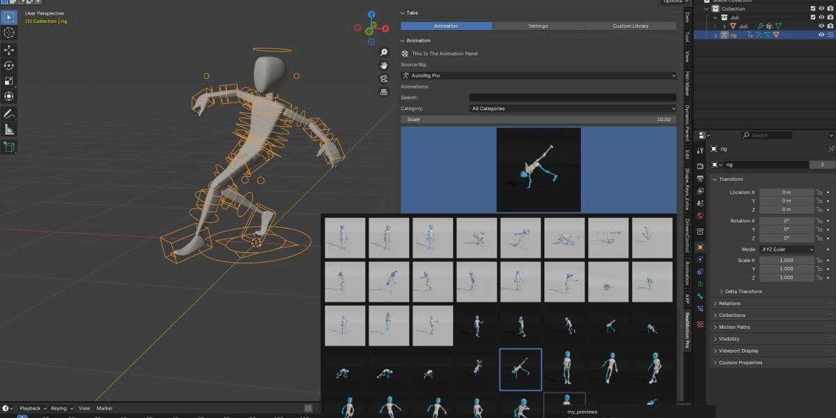 Blender人物角色动画动作库插件 RealMotion Pro v1.57.6(支持AutoRig Pro/Rigify/Mixamo/Daz)