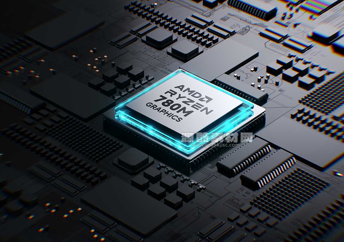 CPU芯片电子元件OC渲染工程芯片电路板C4D模型下载