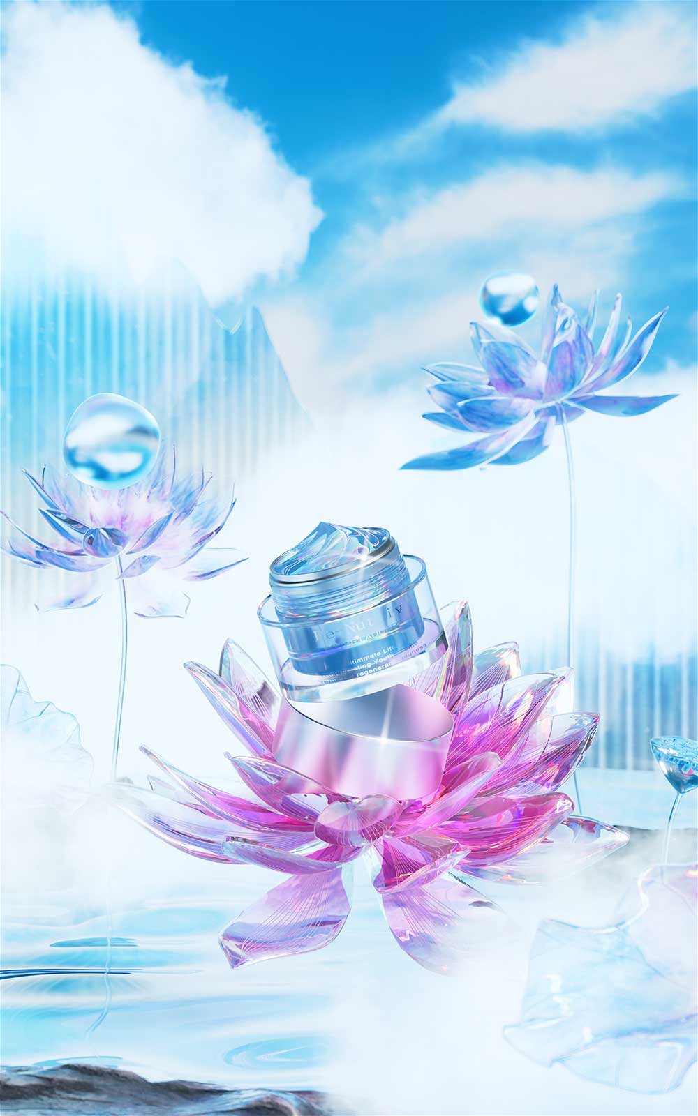 C4D美妆莲花膏状护肤场景RS渲染工程护肤品C4D模型下载